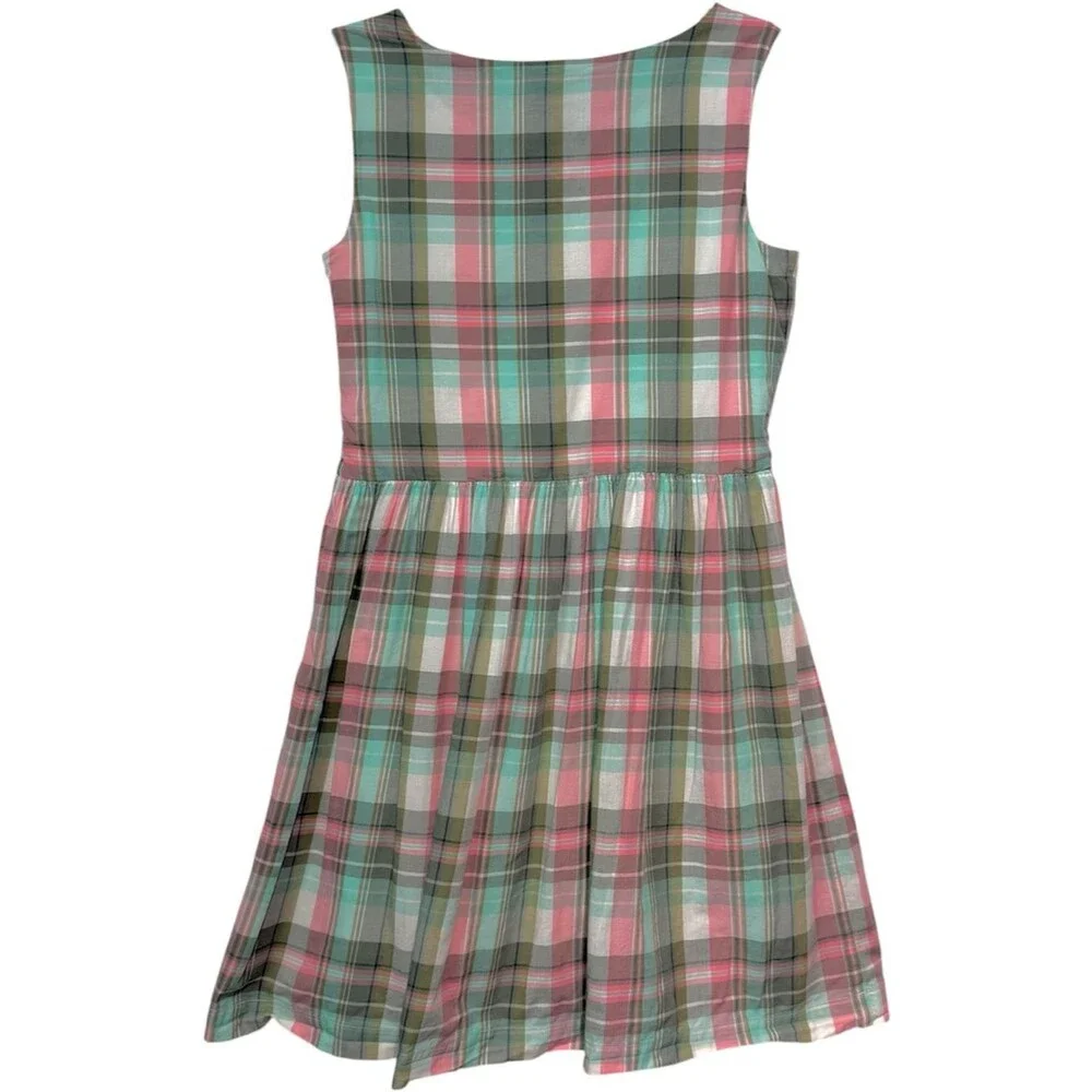 GapKids Plaid Cotton Dress Girls XL 12 Pink Mint Sleeveless Spring